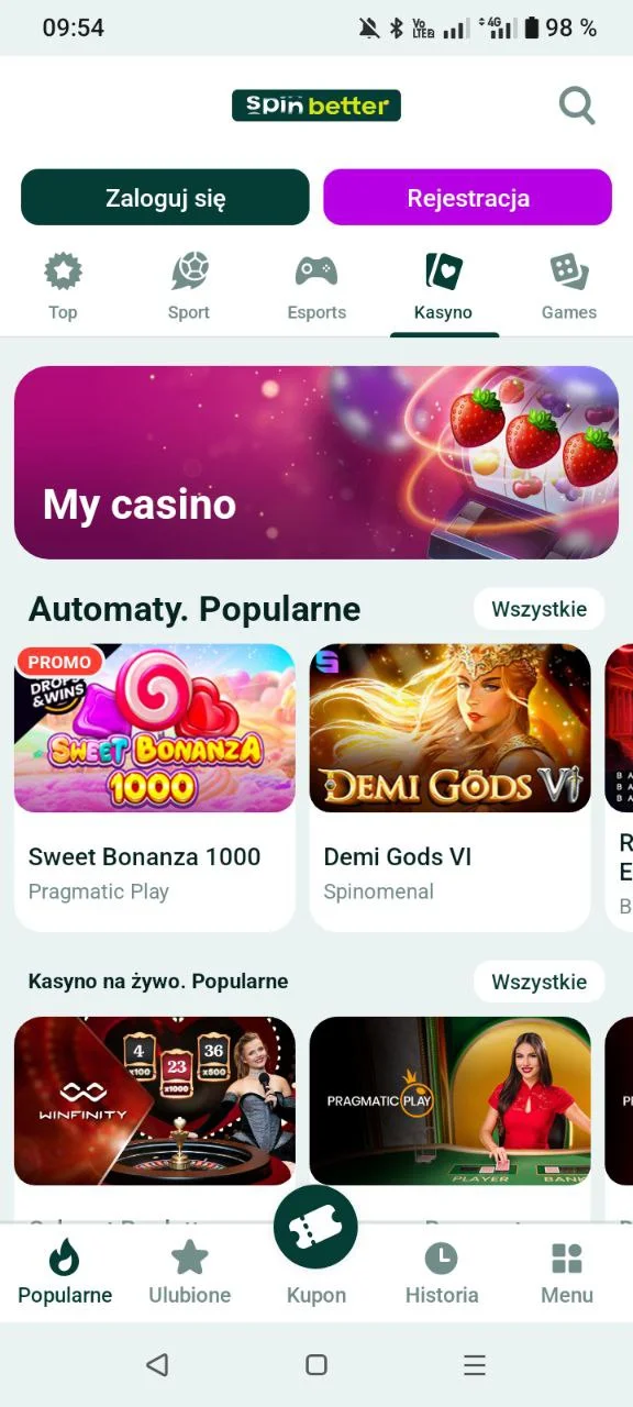 Sport i e-sport w aplikacji mobilnej SpinBetter
