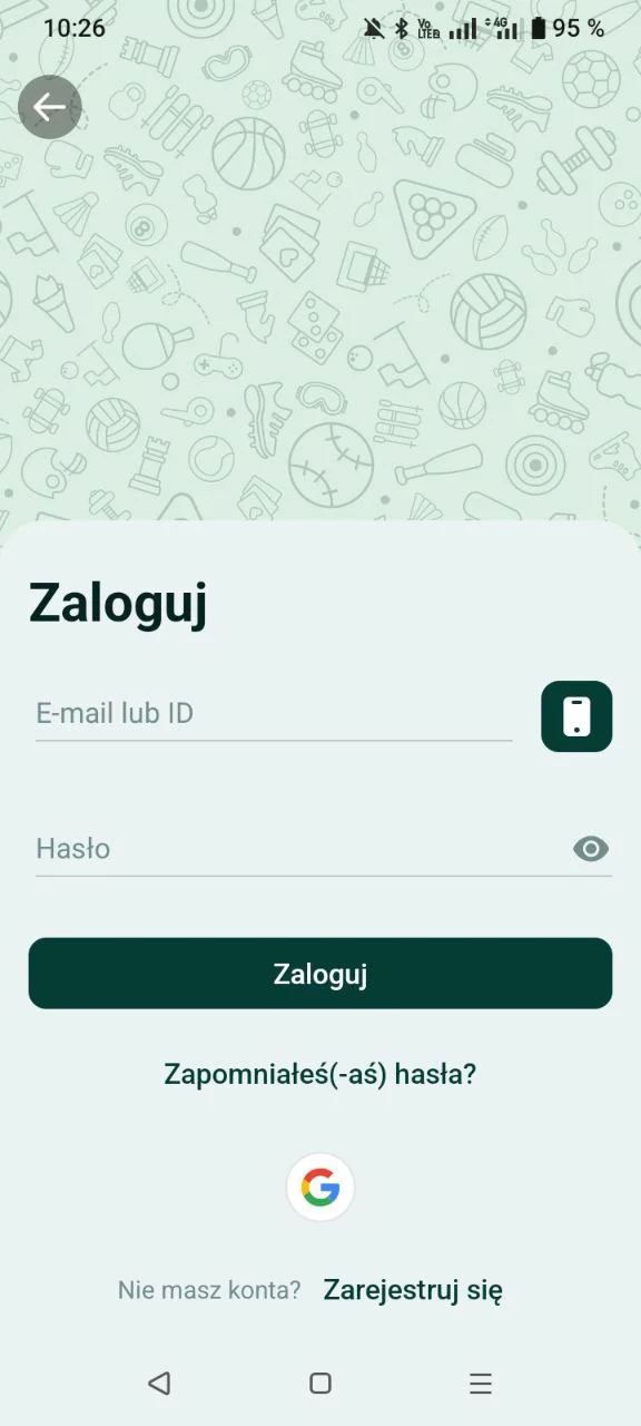 Ekran logowania w aplikacji mobilnej SpinBetter