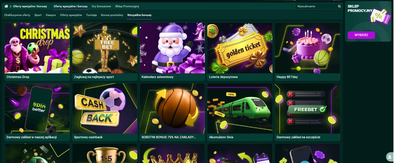 Oferty bonusowe SpinBetter — Christmas Drop, Happy BETday, darmowy zakład i kasynowy cashback